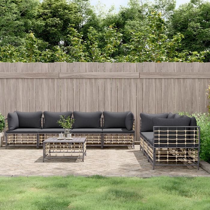VidaXL Salon de jardin 8 pcs avec coussins anthracite résine tressée, ensemble de salon, ensemble de salon d'extérieur, 3186707