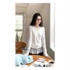 Korean Style Lace Patchwork V-neck Long-sleeve Casual Women's Top 2026