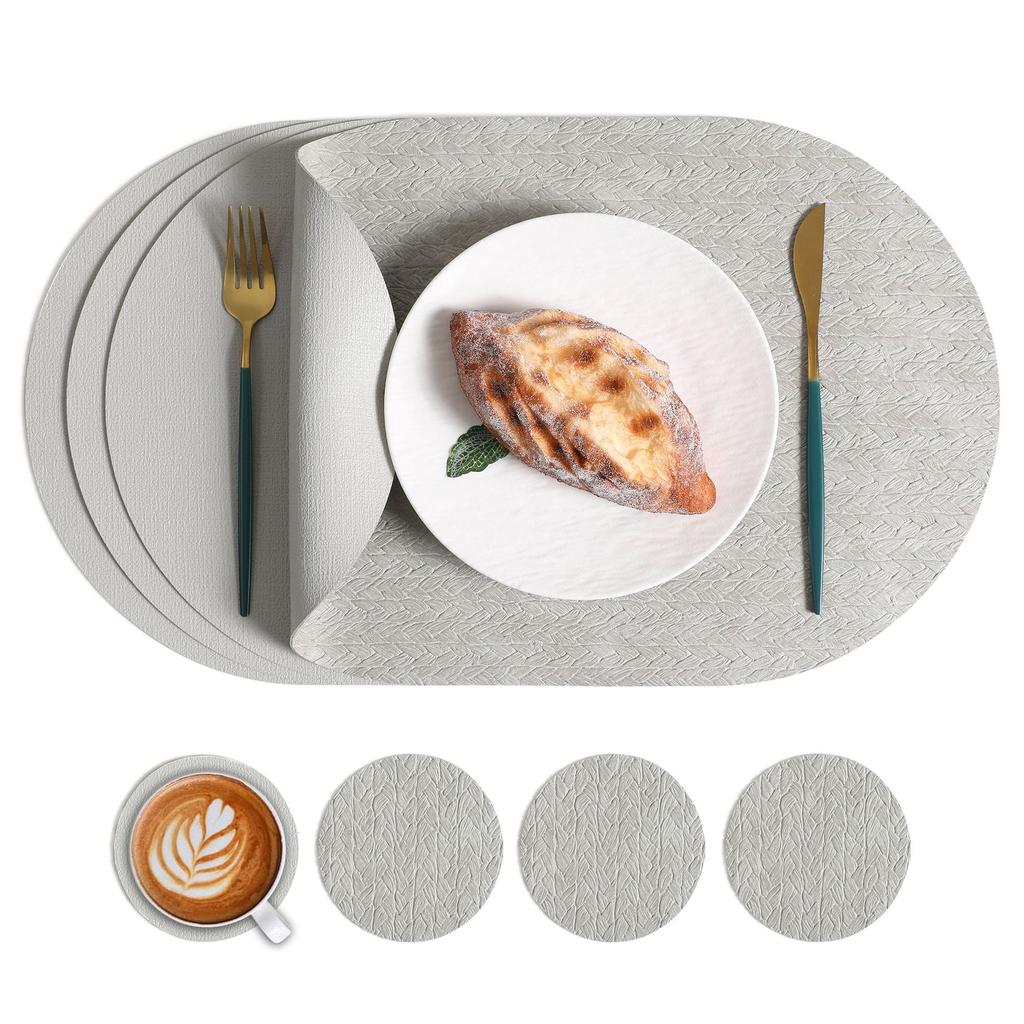 Nordische ins ovale lederen placemat Westerse maaltijd huishoudelijke eettafelmat Rijstkorrelpatroon milieubescherming anti-verbranding warmte-isolatie mat