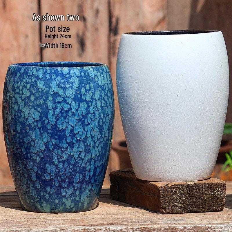 Handgefertigter weißer Grobkeramik-Blumentopf im europäischen Stil für Grünpflanzen, Rosen, Hortensien und Sukkulenten