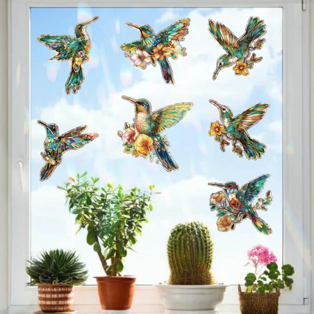 12pcs Window Decals to Prevent Bird Strikes, Anti Collision Window Clings, Rainbow Reflection Window Sticker, Hummingbird Style Sun Catcher Stickers