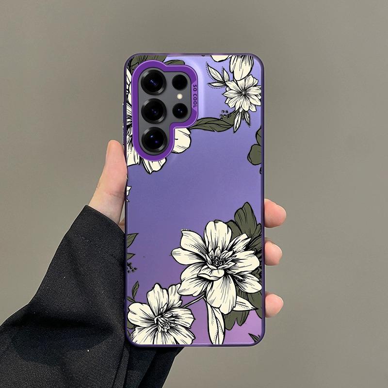 Color Phone Case For Samsung Galaxy S26 S25 S24 S23 S22 Ultra S20 S10 S21 FE 5G Plus Silver Plated IMD Cover Protection Flower