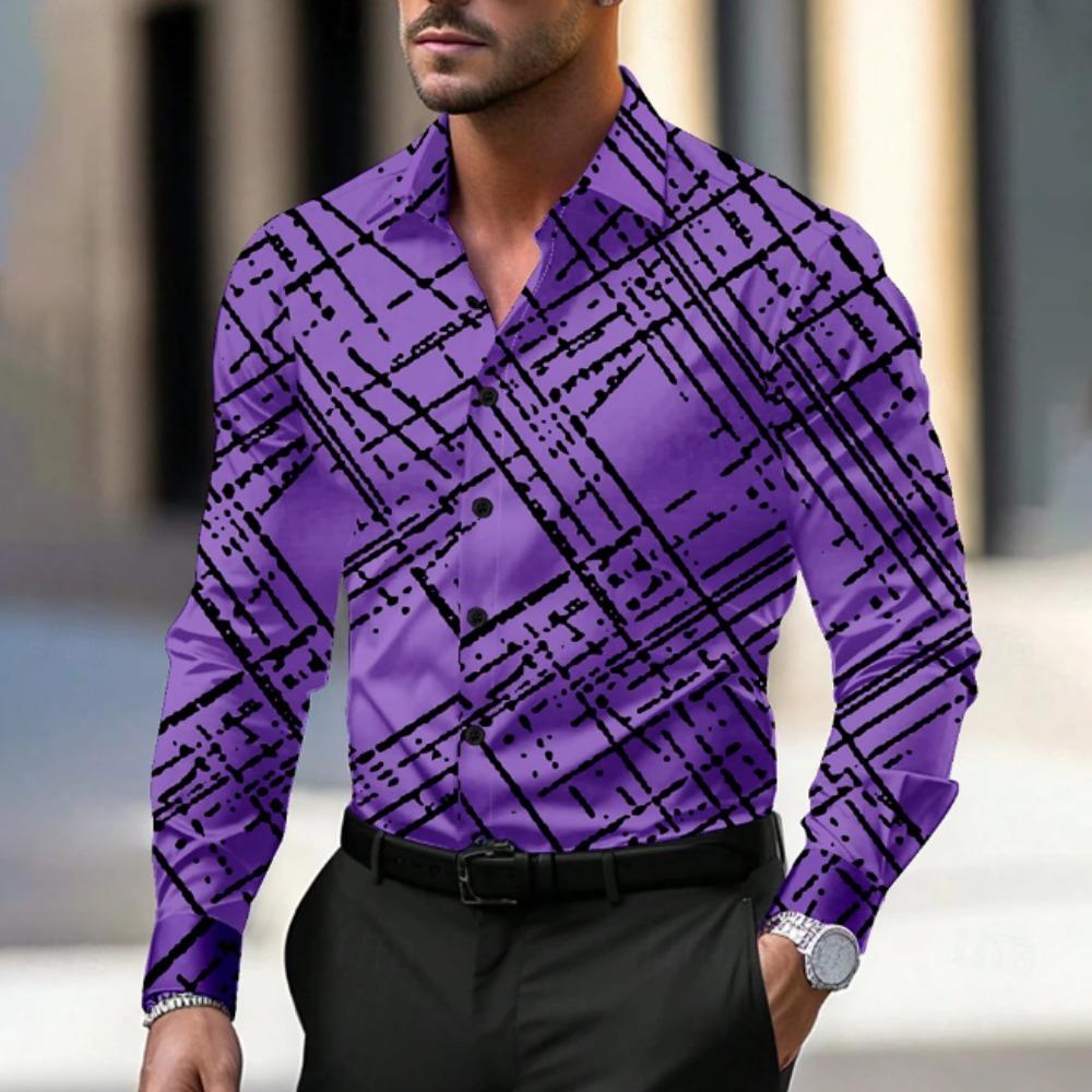 Herren Hemden mit geometrischem Muster Langarm Lässiger Cardigan Neue Knöpfe Urlaubsmode Hemden