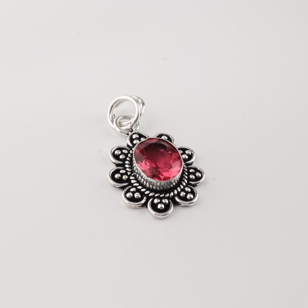 Pink Tourmaline Gemstone 925 Sterling Silver Jewelry Handcrafted Necklace Pendant 1.37" For Thanksgiving CP-40-14