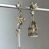 1 Pair Vintage Asymmetric Bird Cage Faux Pearl Earrings, Suitable For Any Occasion