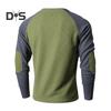 Frühlings- und Herbstoberteil für Herren, normale Passform, Farbblock-Langarm-T-Shirt, geknöpfter Rundhalsausschnitt, Patch-Dekor, lässiges Sport-Party-T-Shirt