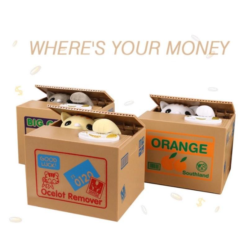 Whimsical Cartoon Style Money Thief Cat Piggy Bank Colorful Kids Savings Bank Delight