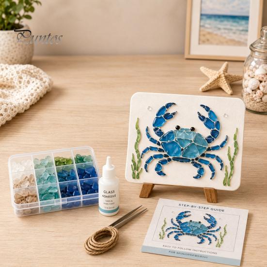 Durable Beach Style Crafts DIY Sea Glass Art Mosaic Kit, Ocean Animal Themed Craft Set for Adults Kits Beginner, Handmade Material Pack Coastal