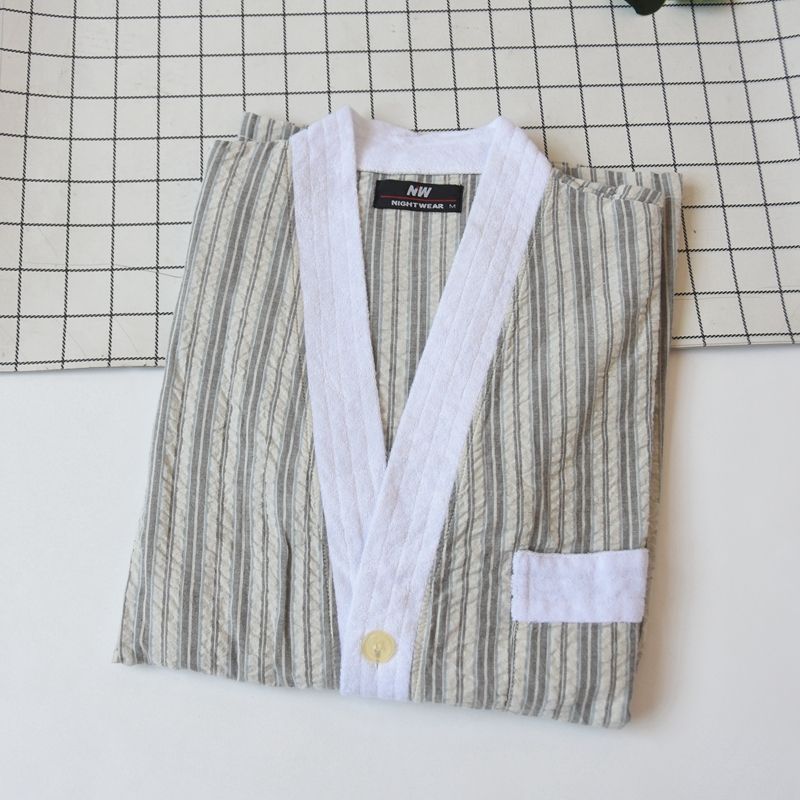 

Outdoor Summer Men Pure Cotton V Neck Short Sleeve Shorts Pajamas Thin Suit Casual Homewear Breathable Air Conditioning Room Shirts Light gray vertical bar M