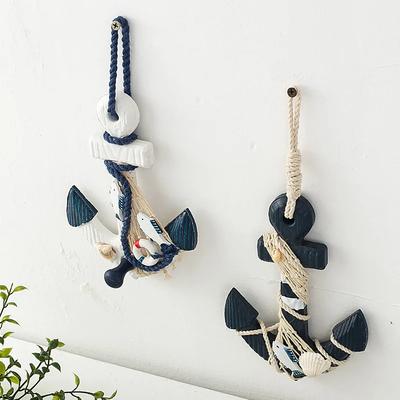 Crochet d'ancre de bateau en bois style méditerranéen créatif pour chambre à coucher, bureau, salon, entrée, porte, crochet à vêtements, décoration murale