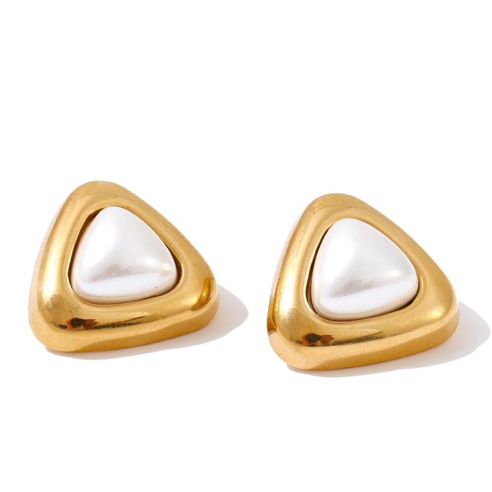 

Yhpup 2025 Stainless Steel Imitation Pearls Triangle Stud Earrings Arrivals Elegance Chic Korean Trendy Exquisite Jewelry Women