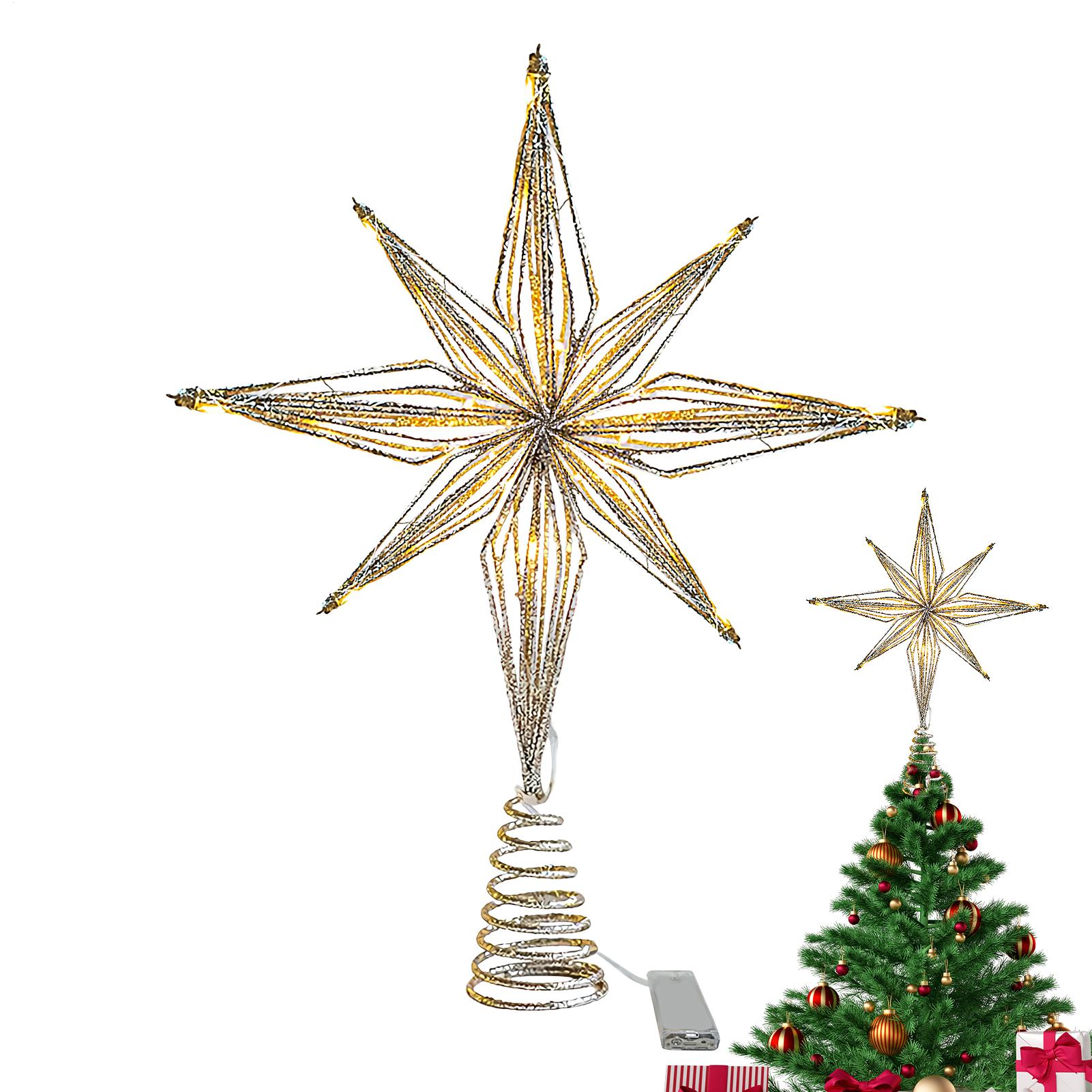 

Illuminated Christmas Tree Topper With 20 LED Lights 3D Star Lighted Tree Topper Ornaments Sparkling Hollow Star Tree Topper CN