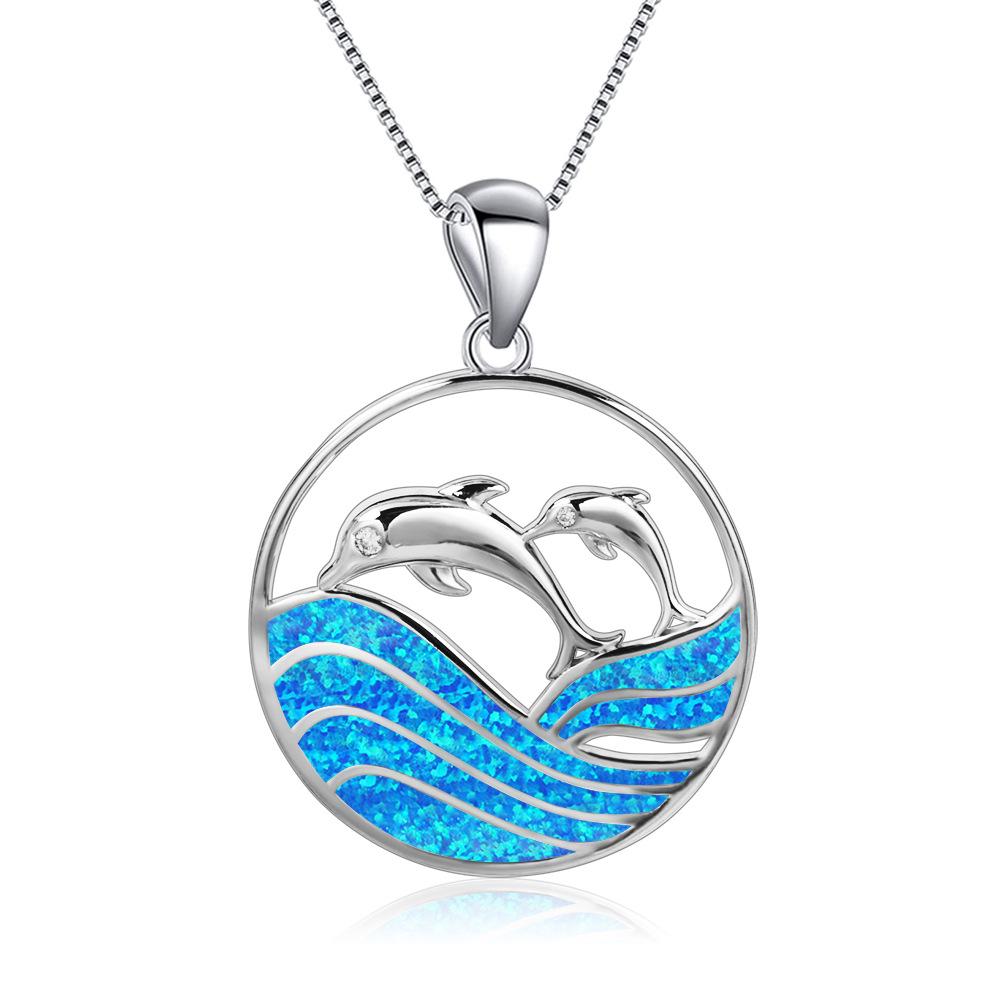 2026 Female Parent-child Dolphin Pendant, Dolphin Necklace, Fashion Colorful Jewelry. 45CM синий