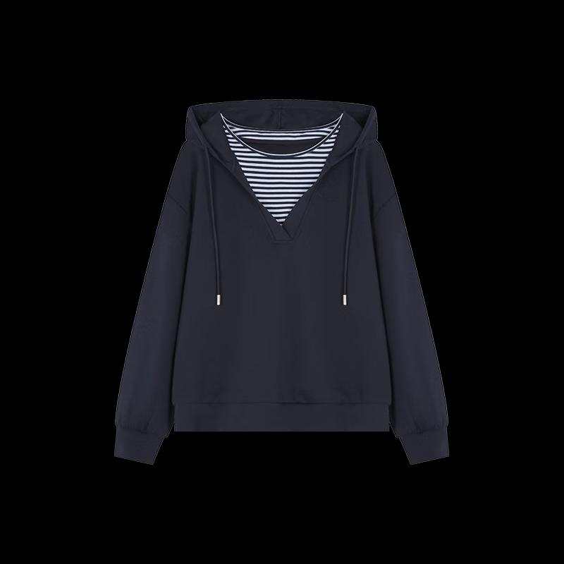 Women's Casual Spliced Striped Hooded Sweatshirt