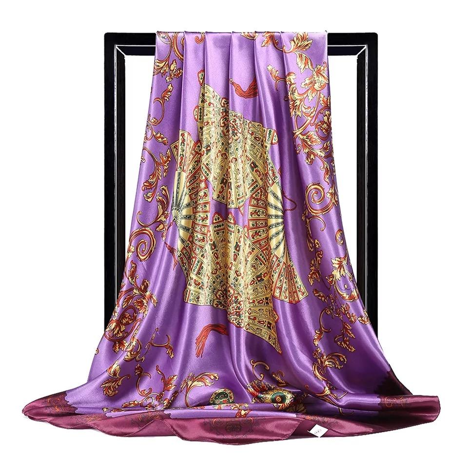 Fashion Scarves For Women Print Silk Satin Head Scarf Female 90cmx90cm Luxury Brand Square Shawl Large Hijab Scarfs For Ladies