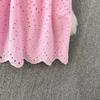 French Pink V-Neck Embroidered Ruffle Dress: Women's Autumn/Winter Waist-Cinching Long Dress
