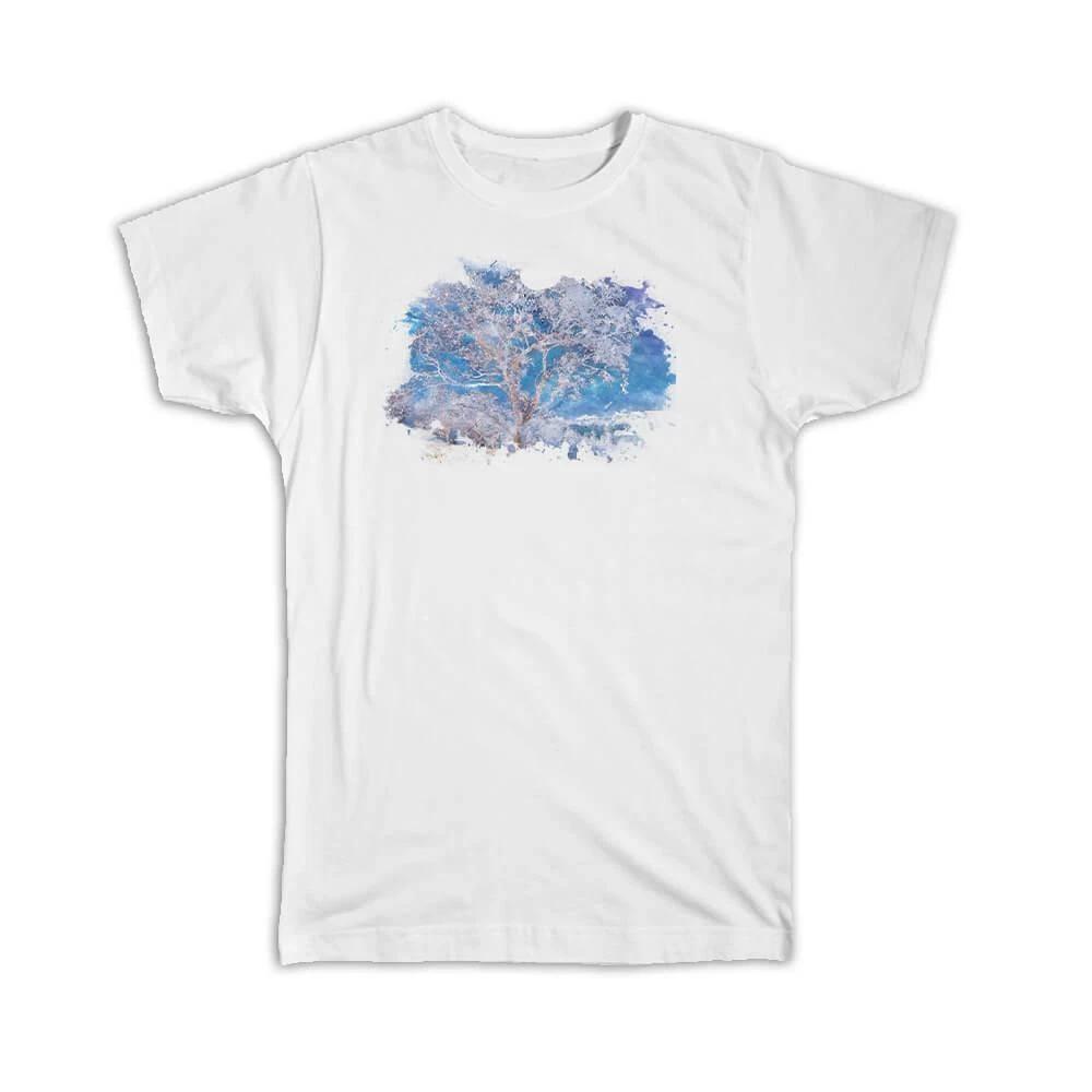 Gift T-Shirt : Watercolor Winter Tree Frame S
