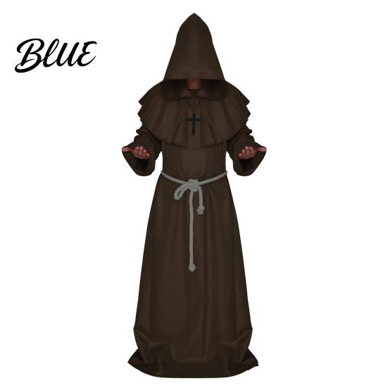 Wizard Sorcerer Costume Friar Medieval Hooded Robe Monk Renaissance Priest Cloak Halloween Cosplay for Adults