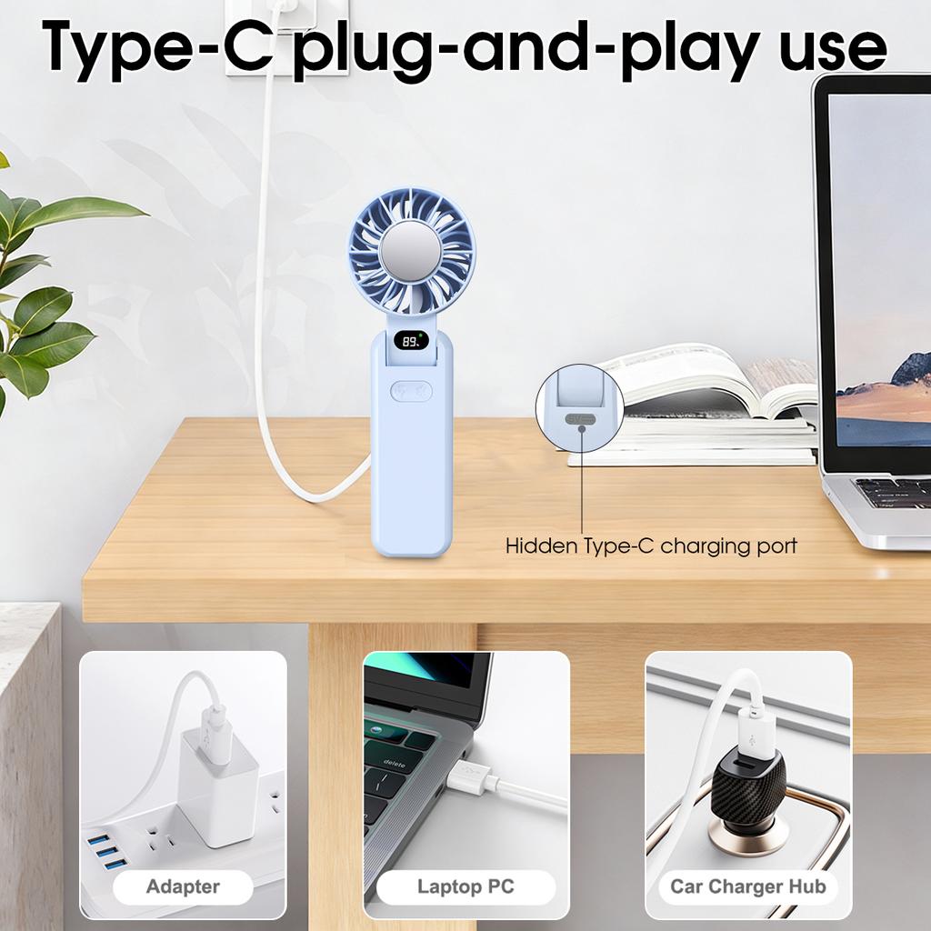 Portable Summer Handheld Small Fan Cooling Ice Pack Hanging Neck Fan Digital Display 5-speed Speed Regulation Turbo Fan