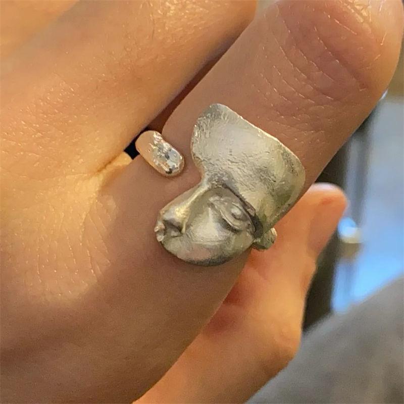 Burnt White Texture Mask Color Handmade Opening Ring Versatile Personality Mask Ring Matte Niche High-end Jewelry