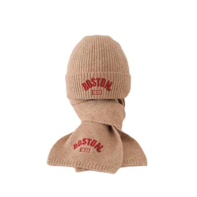 New BOSTON Embroidery Scarf Hat Set Windproof Warm Neck Warmer Coldproof Ear Protection Hat