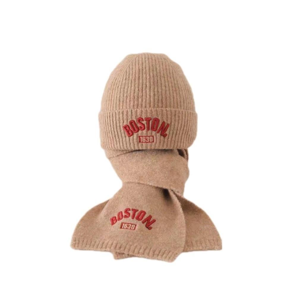 BOSTON Embroidery Scarf Hat Set Windproof Ear Protection Hat New Beanie Hat For 2-8Y
