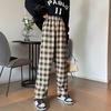 Women‘s Summer Thin Plaid Pants Casual Wide Leg Trousers Elastic High-waisted Bottoming Pants Hip-hop Straight Pants