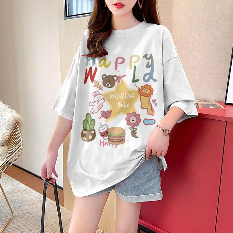 

Летняя женская футболка с забавным мультяшным принтом, большие футболки с рисунком, белые топы y2k, модная уличная одежда в стиле Харадзюку