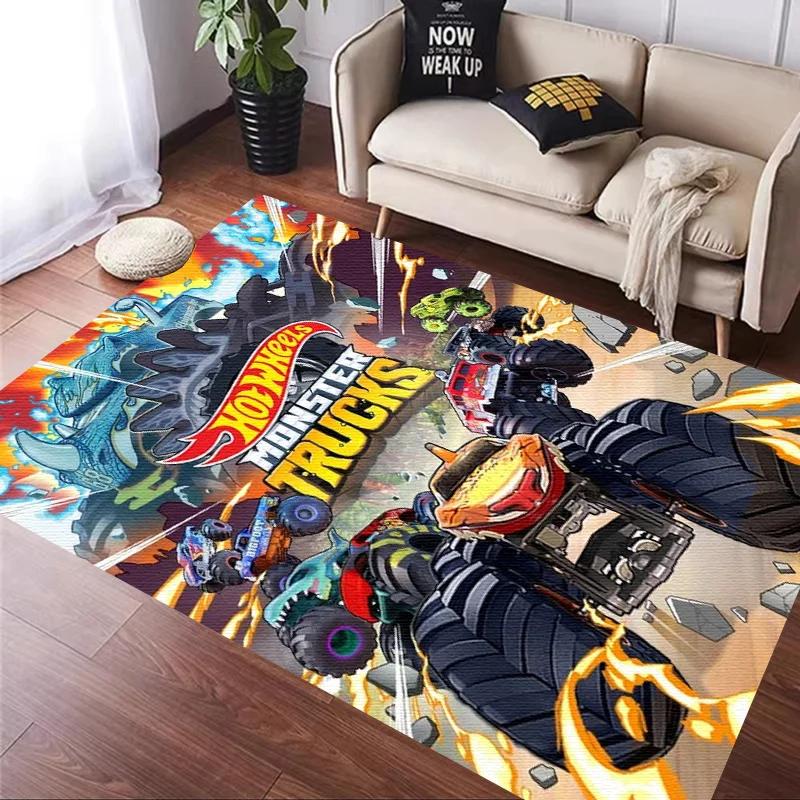 H-Hot Wheels-Themed Large Carpet Mat for Bedroom and Living Room Decor Stylish Area Rug Long Hallway Entryway Doormat Durable