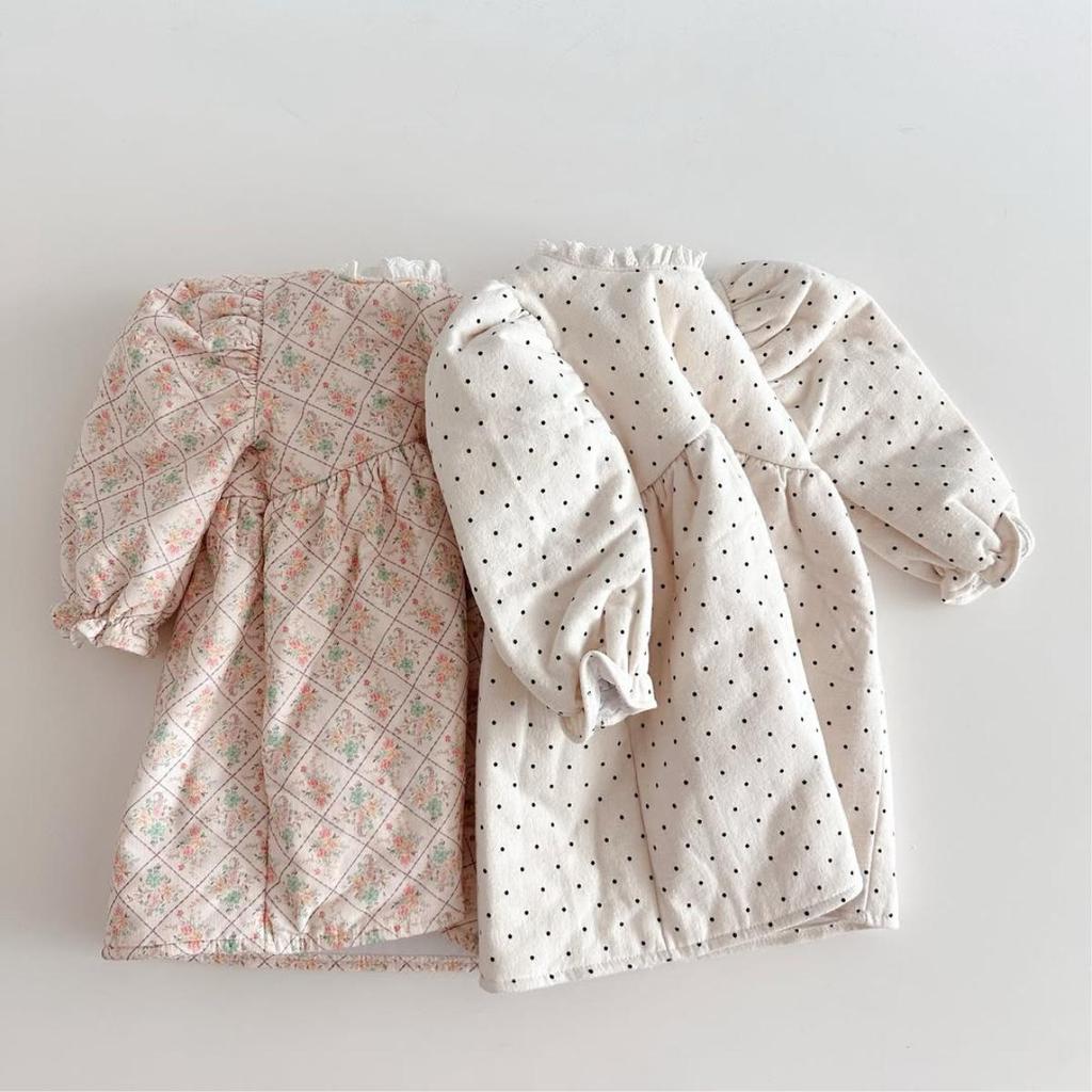 Girls' Winter Lace Collar Polka Dot Cotton Dress