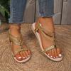 Women's Summer Round-Toe Non-Slip Comfortable Flat Sandals Fashionable Golden Style Best-Selling Plus-Size Casual Footwear