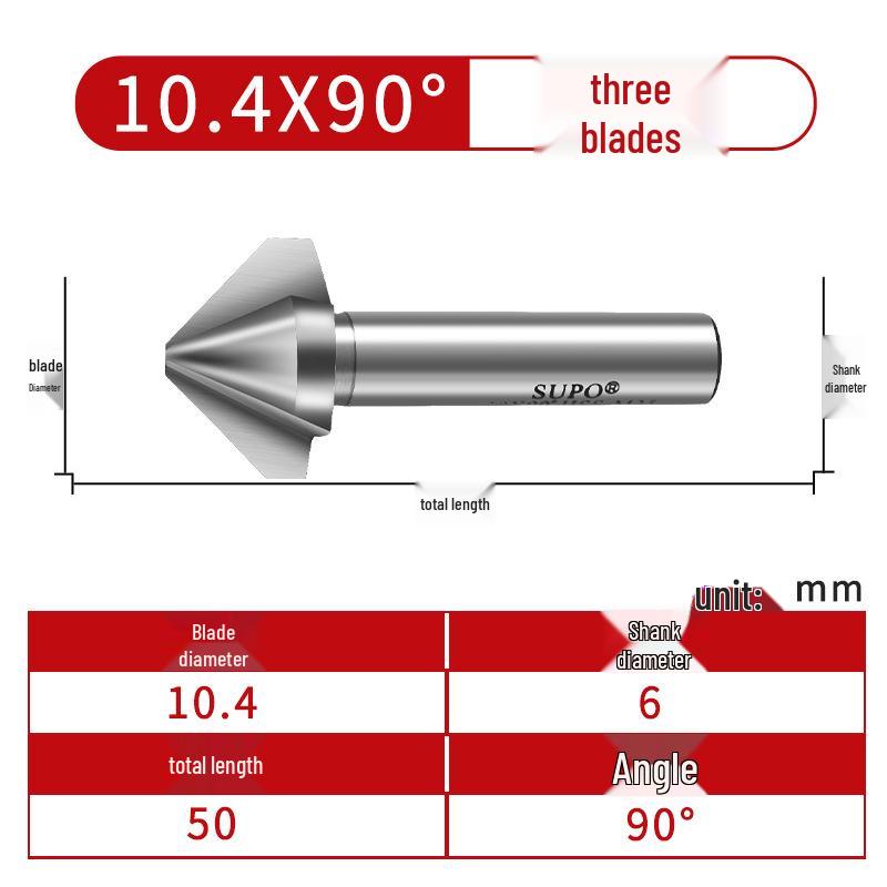 M35 Cobalt Countersink, Straight Shank, Single-Edge, 3-Flute, 90° Deburring Tool