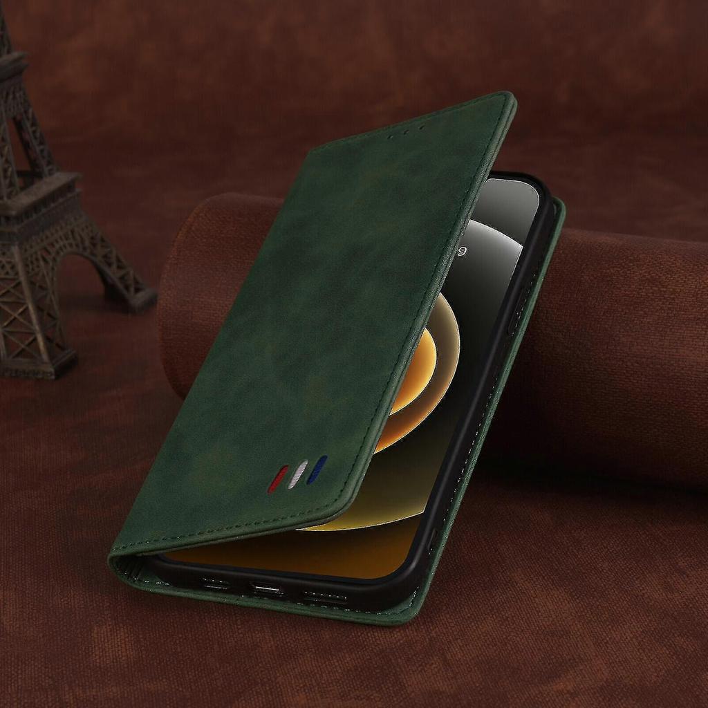 Case Magnetic Close Wallet Book Flip Flip Split Standing View Leather Cover Shock-proof for Iphone 12 Mini- Green