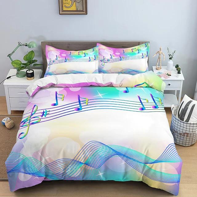 Musical Note Bedding Set 3pcs Music Theme Quilt Cover King/Queen Size Fashionable Psychedelic Soft Duvet Cover With Pillowcase