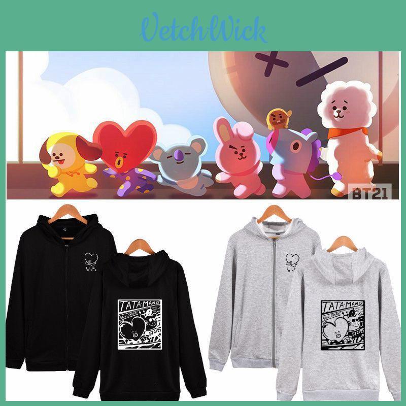 Bts Sweatshirt Zipper Bt21 Bangtan Boys Tata Casual Sweatershirt Kpop Hoodie