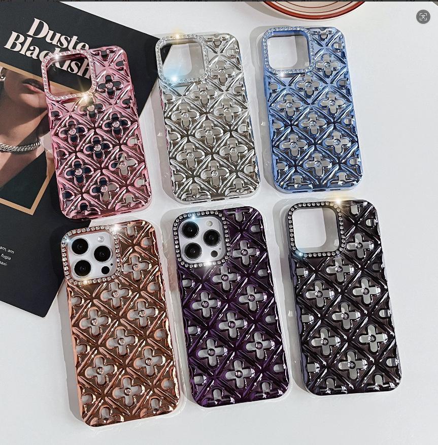 

Diamond-Encrusted Hollow Four-Leaf Flower iPhone Case, Compatible with 13 Pro Max, 12, 13, and 14 Models, Women s Cute Design 12 Pro