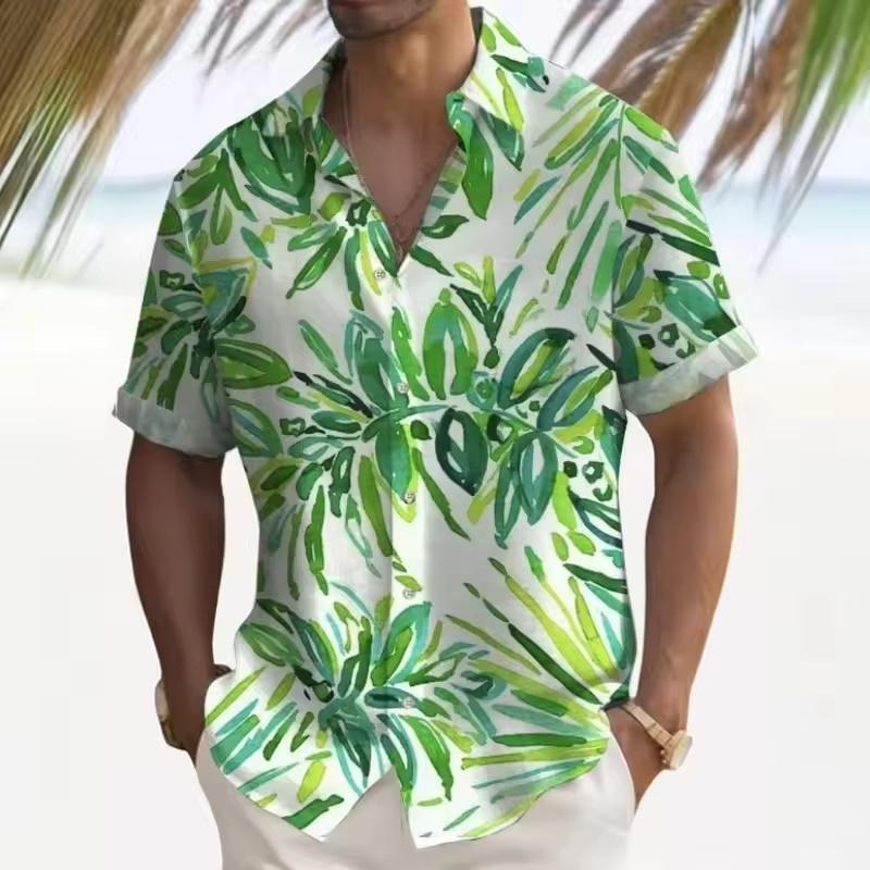 Outdoor Shirt Short Sleeve Summer Beach Wind Casual Tops Shirt Landscape Printed Pattern Large OverSize Loose Men's Clothing