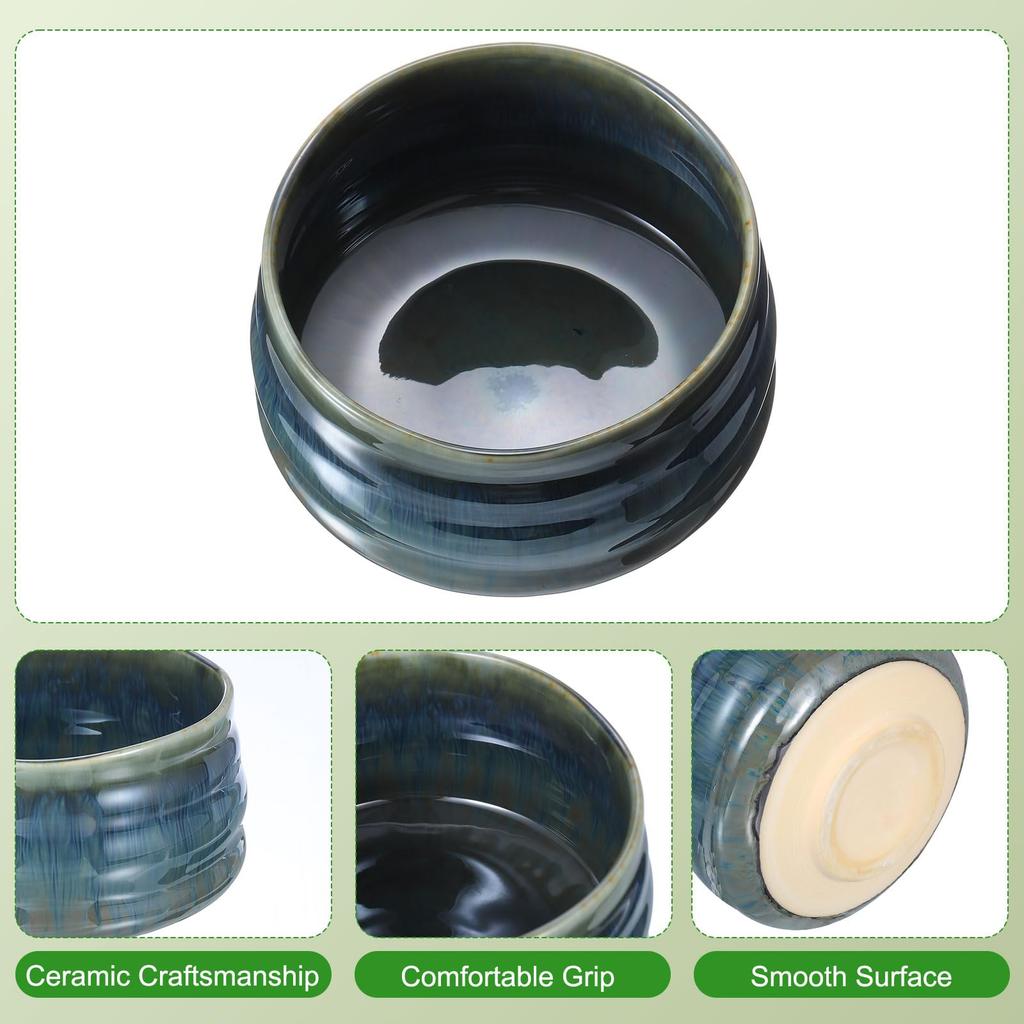 Uxcell Japanese Tea Bowl, Handmade Ceramic Green Tea Cup for Tea Ceremony, Deep Green