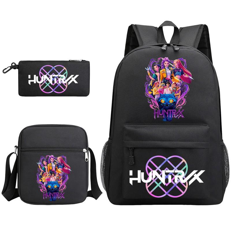 Cartoon Print School Backpack Set Teens Shoulder Bag Pencil Case Bookbag Oxford Fabric Ergonomic Straps