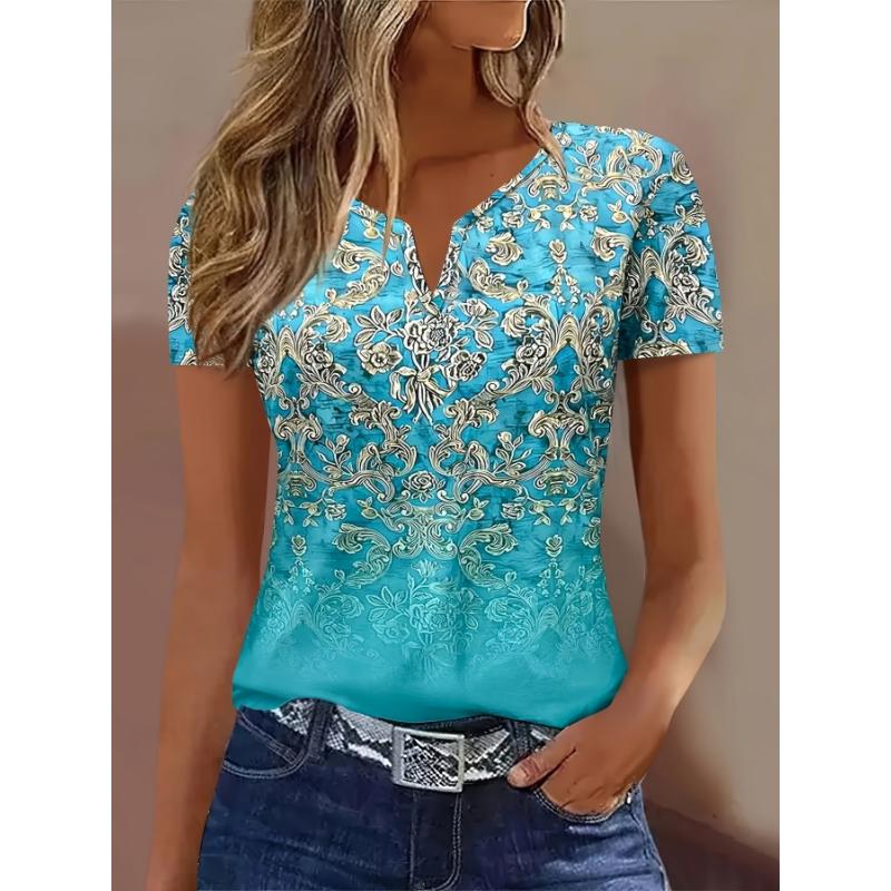 European and American Fashion V-neck Short Sleeved Women's T-shirt