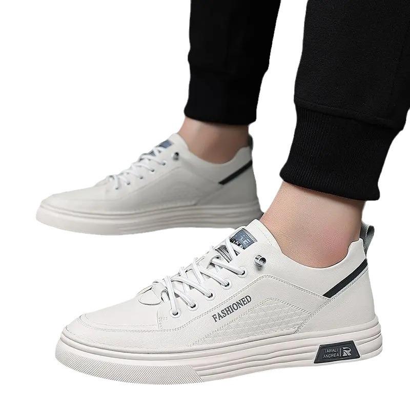 Hochwertige, modische weiße Lederschuhe für Herren, weiche Sohle, rutschfest, leichtes und elastisches Design