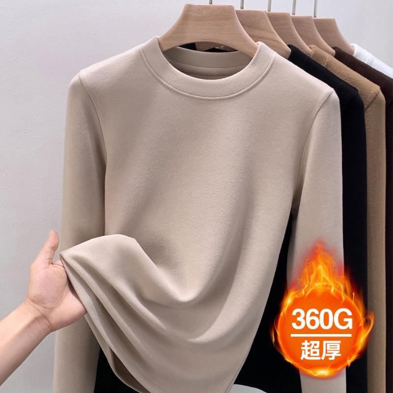 New thickened double-sided German velvet crew neck bottoming shirt for women's autumn and winter with velvet polished thermal top
