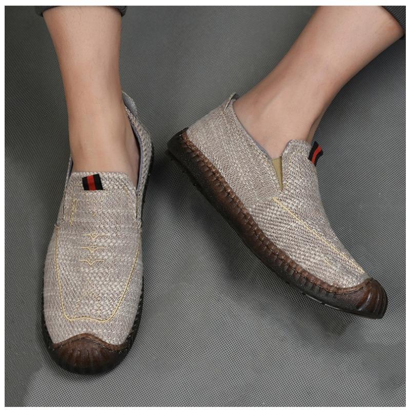 Men's Single Shoes with Cow Tendons and Soft Soles, Old Men's Shoes, Canvas Breathable Casual Shoes, Linen Shoes, Low Cut Bean Shoes