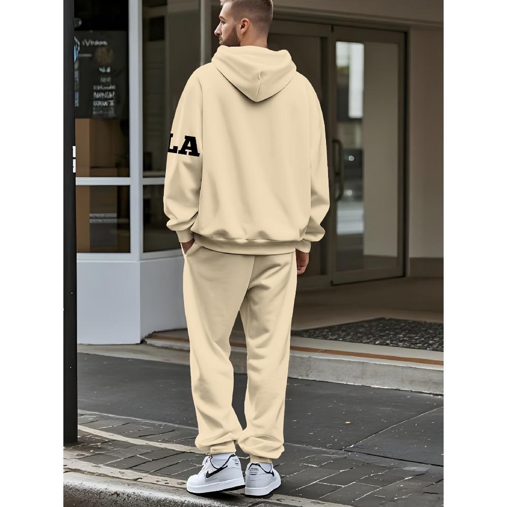 Men's Hooded Sports Suit, Available In Multiple Colors, Featuring Letter Printed Hoodies and Pants, Effortlessly Creating a Street Style Look
