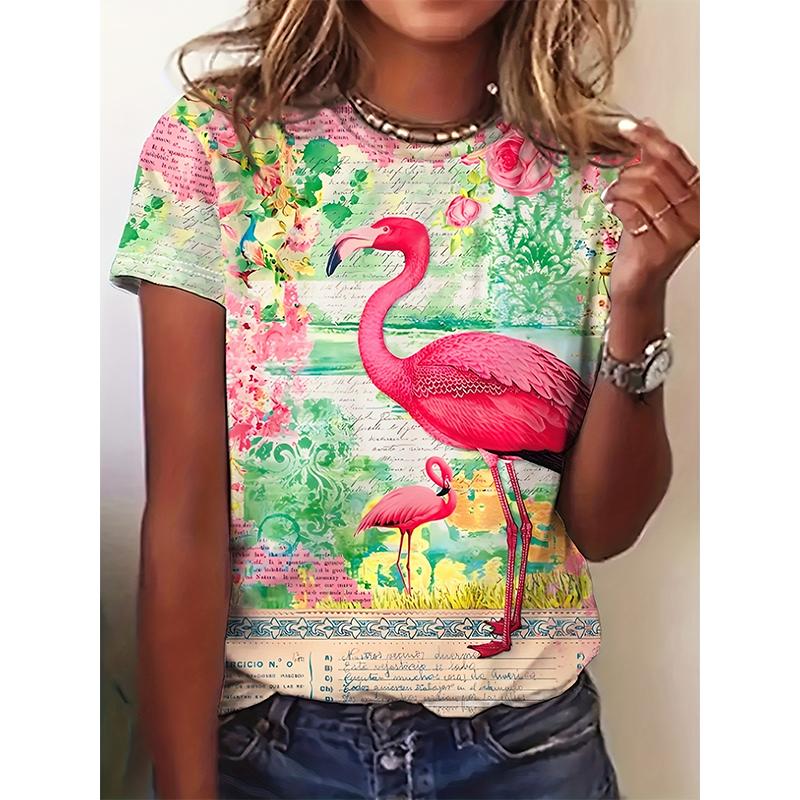 Fashion Flamingo 3D Print T-Shirts Women New Casual O-Neck Short Sleeve T Shirt Y2k Harajuku Oversized Tees Tops Female Clothing