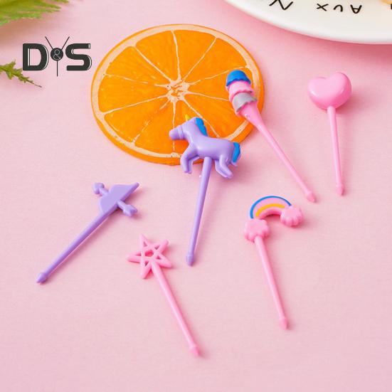 6ks ovocný trsátko Opakovaně použitelné Bento trsátka Roztomilá duhová hvězda ve tvaru srdce Vidlička na ovoce Snadné čištění pro děti