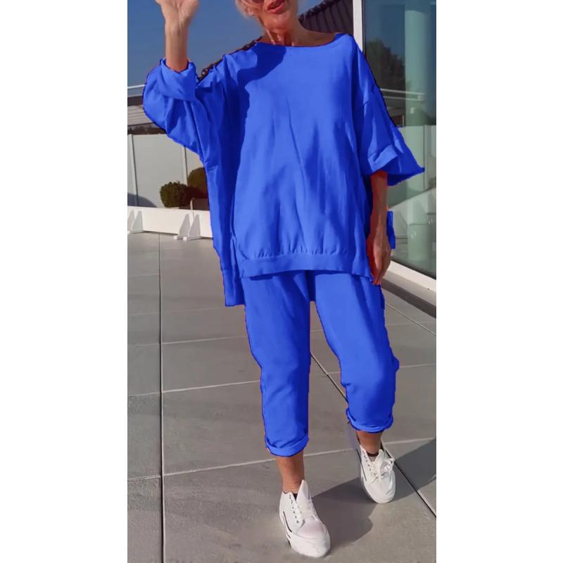 QICED Women's Fashion Casual Long Sleeve O-Neck Pants Suits
