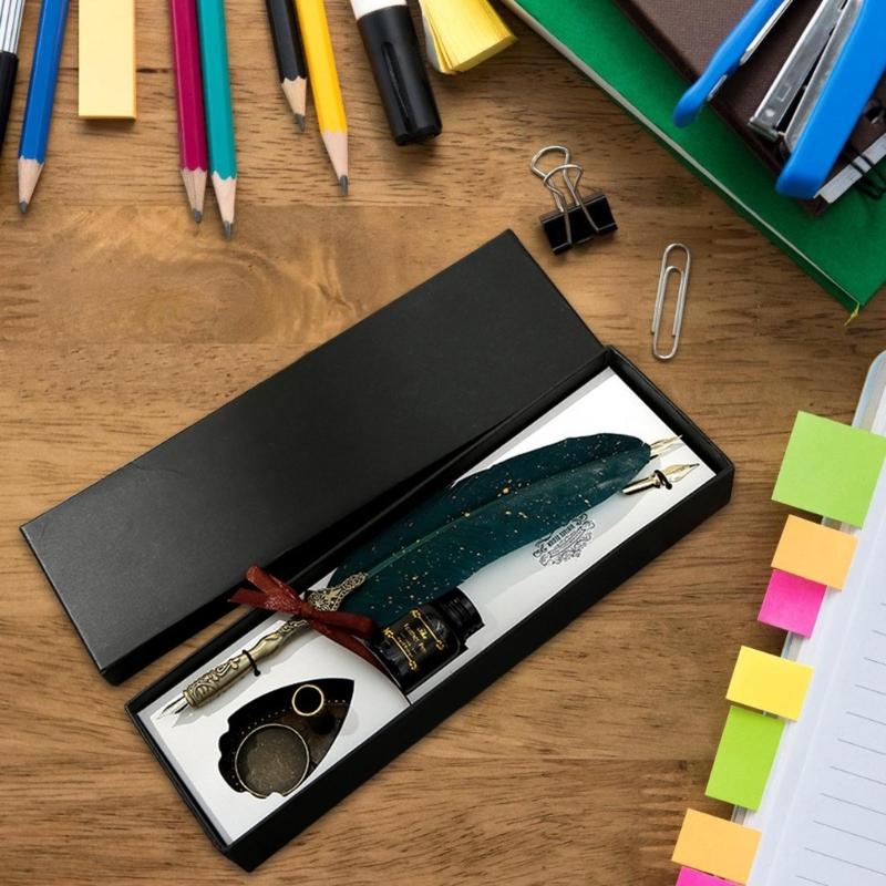 Vintage Signature Pen Calligraphy Pen for Writing, Delicate Gift Fancy Pen Feather Calligraphy Pen Set Luxury Quills Pen