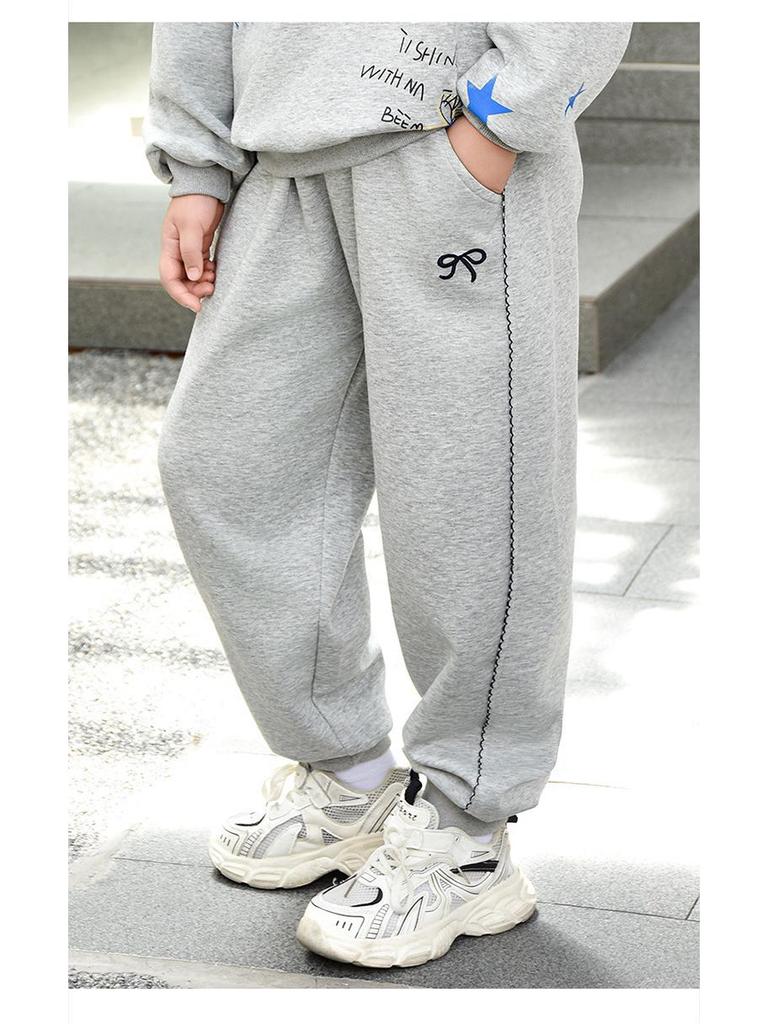 Plus Size Fleece-Lined Kids' Sweatpants: Autumn/Winter Style for Medium to Large, Chubby Girls
