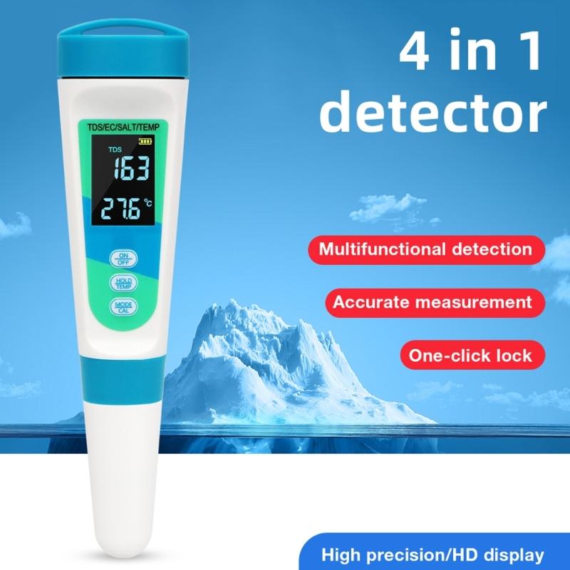 4 In 1 Salinity Meter with  Conductivity Temperature Tester Water Quality Test Pen for Fish Tanks & Swimming Pools